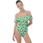 Leaves Pattern Texture Seamless Frill Detail One Piece Swimsuit