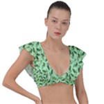 Leaves Pattern Texture Seamless Plunge Frill Sleeve Bikini Top