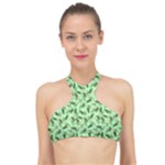 Leaves Pattern Texture Seamless High Neck Bikini Top