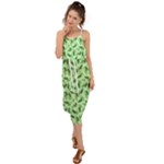 Leaves Pattern Texture Seamless Waist Tie Cover Up Chiffon Dress