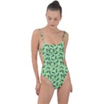 Leaves Pattern Texture Seamless Tie Strap One Piece Swimsuit