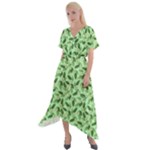 Leaves Pattern Texture Seamless Cross Front Sharkbite Hem Maxi Dress