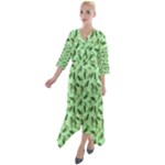 Leaves Pattern Texture Seamless Quarter Sleeve Wrap Front Maxi Dress