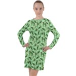 Leaves Pattern Texture Seamless Long Sleeve Hoodie Dress