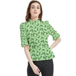 Leaves Pattern Texture Seamless Frill Neck Blouse