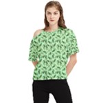 Leaves Pattern Texture Seamless One Shoulder Cut Out T-Shirt