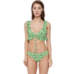 Leaves Pattern Texture Seamless Low Cut Ruffle Edge Bikini Set