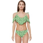 Leaves Pattern Texture Seamless Ruffle Edge Tie Up Bikini Set	