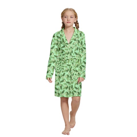 Leaves Pattern Texture Seamless Kids  Long Sleeve Velvet Lounge Robe from ArtsNow.com