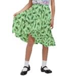 Leaves Pattern Texture Seamless Kids  Ruffle Flared Wrap Midi Skirt