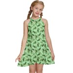 Leaves Pattern Texture Seamless Kids  Halter Collar Waist Tie Chiffon Dress