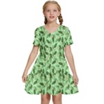 Leaves Pattern Texture Seamless Kids  Short Sleeve Tiered Mini Dress