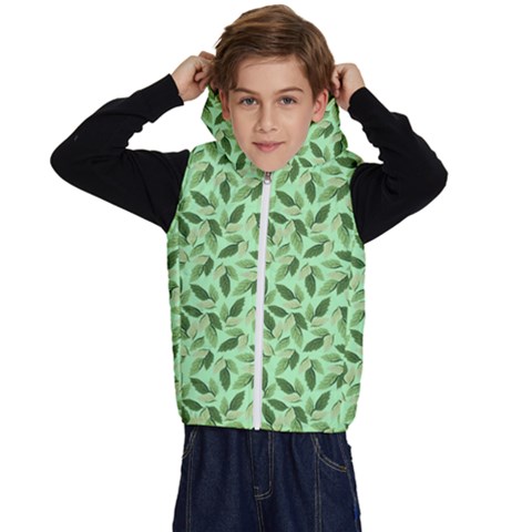 Leaves Pattern Texture Seamless Kids  Stylish Hooded Puffer Vest from ArtsNow.com