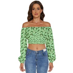 Long Sleeve Crinkled Weave Crop Top 