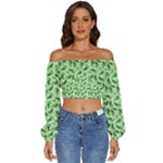 Leaves Pattern Texture Seamless Long Sleeve Crinkled Weave Crop Top