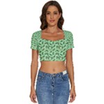 Leaves Pattern Texture Seamless Short Sleeve Square Neckline Crop Top 