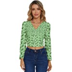 Leaves Pattern Texture Seamless Long Sleeve V-Neck Top