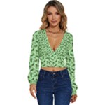 Leaves Pattern Texture Seamless Long Sleeve Deep-V Velour Top