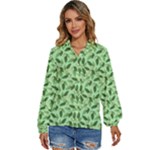 Leaves Pattern Texture Seamless Women s Long Sleeve Button Up Shirt