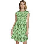 Leaves Pattern Texture Seamless Cap Sleeve High Waist Dress