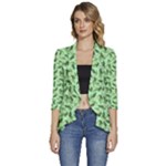 Leaves Pattern Texture Seamless Women s 3/4 Sleeve Ruffle Edge Open Front Jacket