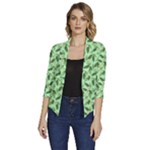 Leaves Pattern Texture Seamless Women s Draped Front 3/4 Sleeve Shawl Collar Jacket