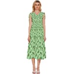 Leaves Pattern Texture Seamless V-Neck Drawstring Shoulder Sleeveless Maxi Dress