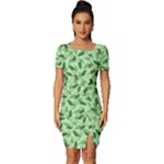 Leaves Pattern Texture Seamless Fitted Knot Split End Bodycon Dress