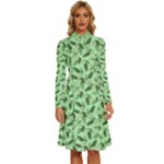 Leaves Pattern Texture Seamless Long Sleeve Shirt Collar A-Line Dress