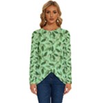 Leaves Pattern Texture Seamless Long Sleeve Crew Neck Pullover Top