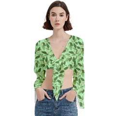 Leaves Pattern Texture Seamless Trumpet Sleeve Cropped Top from ArtsNow.com