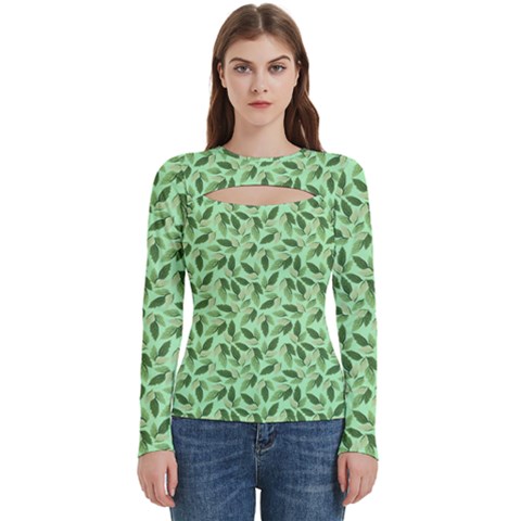 Leaves Pattern Texture Seamless Women s Cut Out Long Sleeve T