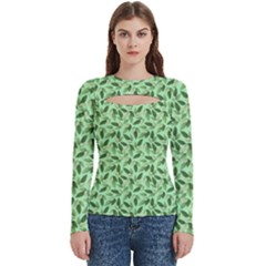 Leaves Pattern Texture Seamless Women s Cut Out Long Sleeve T