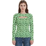 Leaves Pattern Texture Seamless Women s Cut Out Long Sleeve T-Shirt