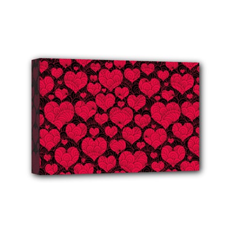 Valentines Day Hearts Pattern Love Red Mini Canvas 6  x 4  (Stretched) from ArtsNow.com