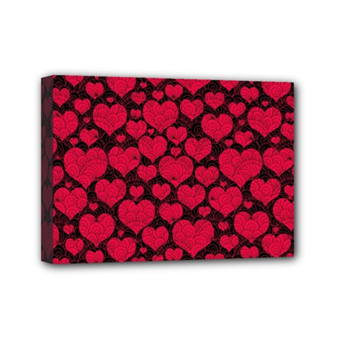 Valentines Day Hearts Pattern Love Red Mini Canvas 7  x 5  (Stretched) from ArtsNow.com