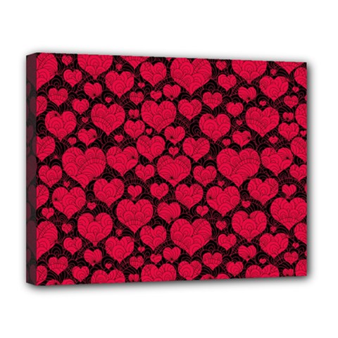 Valentines Day Hearts Pattern Love Red Canvas 14  x 11  (Stretched) from ArtsNow.com