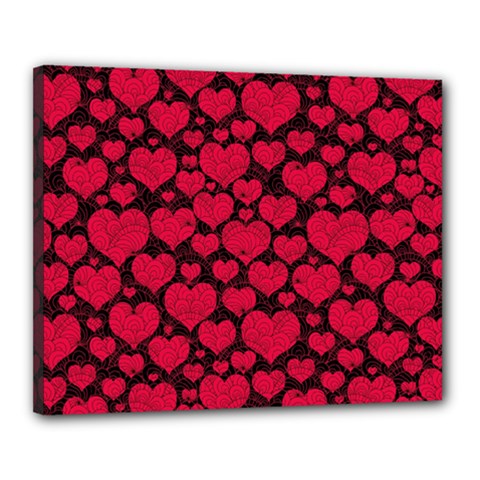 Valentines Day Hearts Pattern Love Red Canvas 20  x 16  (Stretched) from ArtsNow.com