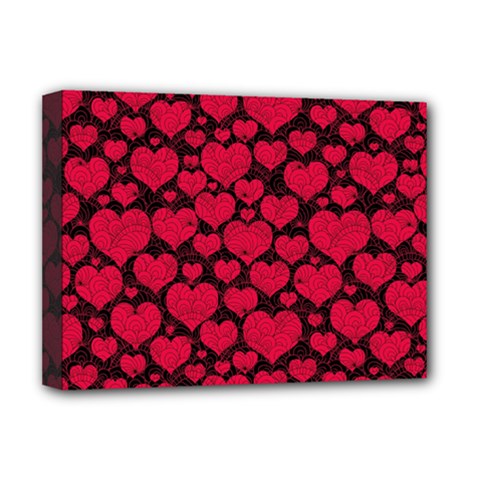 Valentines Day Hearts Pattern Love Red Deluxe Canvas 16  x 12  (Stretched)  from ArtsNow.com