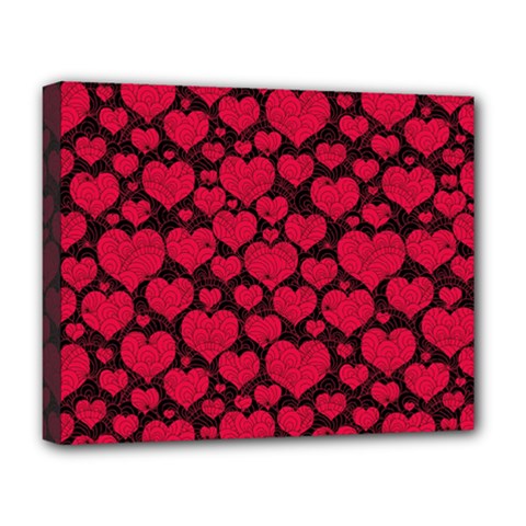 Valentines Day Hearts Pattern Love Red Deluxe Canvas 20  x 16  (Stretched) from ArtsNow.com