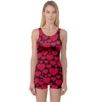 Valentines Day Hearts Pattern Love Red One Piece Boyleg Swimsuit