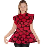 Valentines Day Hearts Pattern Love Red Ruffle Collar Short Sleeve Chiffon Top