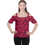 Valentines Day Hearts Pattern Love Red Cutout Shoulder T-Shirt