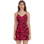 Valentines Day Hearts Pattern Love Red Body Wrap Sleeveless V-Neck Mini Dress