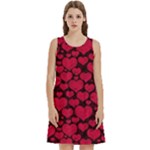 Valentines Day Hearts Pattern Love Red Round Neck Sleeve Casual Dress With Pockets