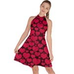 Valentines Day Hearts Pattern Love Red Sleeveless Halter Neck A-Line Dress