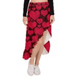 Valentines Day Hearts Pattern Love Red Asymmetrical Ruffle Hem Skirt 