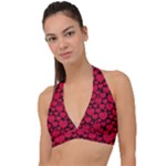 Valentines Day Hearts Pattern Love Red Halter Plunge Bikini Top