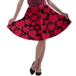 Valentines Day Hearts Pattern Love Red A-line Skater Skirt