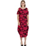 Valentines Day Hearts Pattern Love Red Cold Shoulder Loose Fit Dress With Pockets